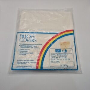 Vintage Sears Two Standard Pillow Covers 20"x26" Perma Prest Fabric NOS